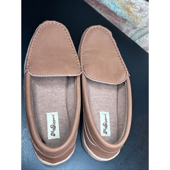 My Pillow Slippers Men’s 10 Leather Moccasins Memory Foam Chestnut Brown - Picture 3 of 10